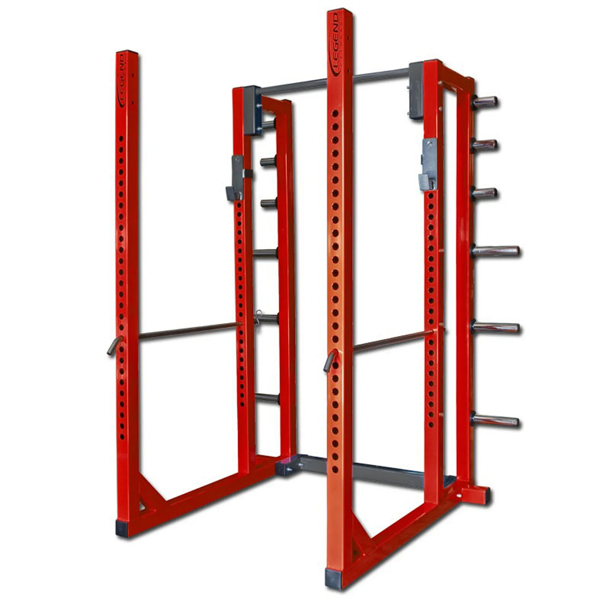 Red weightlifting rack on a white background