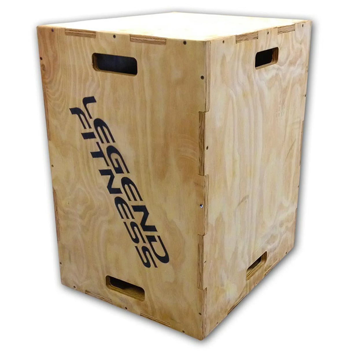 Wooden fitness box with 'Legend Fitness' branding on a white background