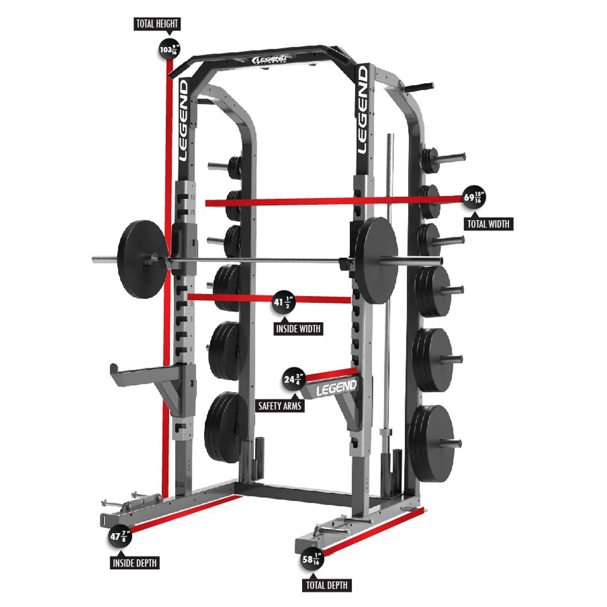 Weight rack with measurement details on a white background