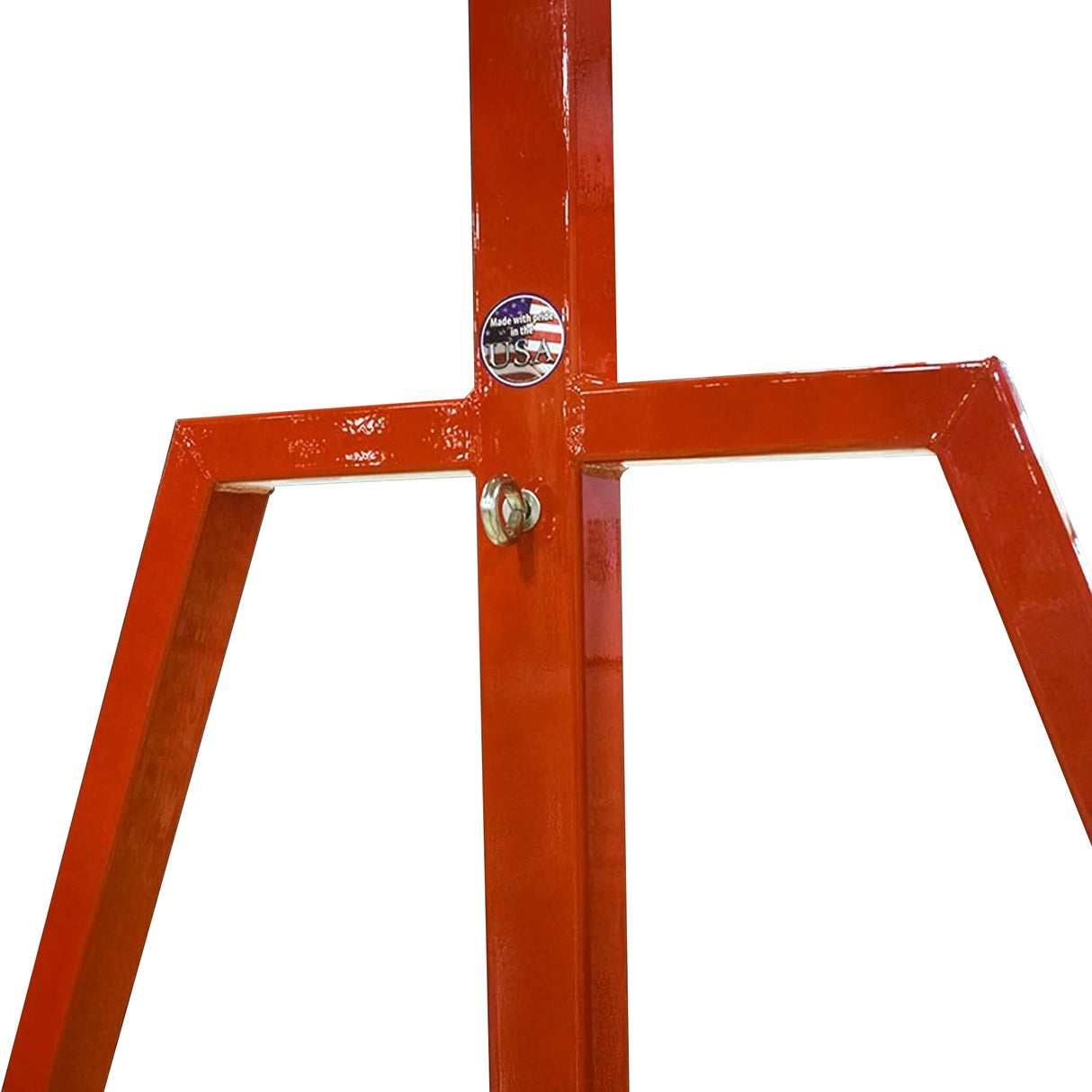 Red metal stand with a white background