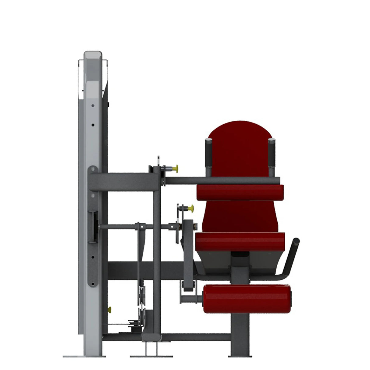 Red and gray gym machine on a white background