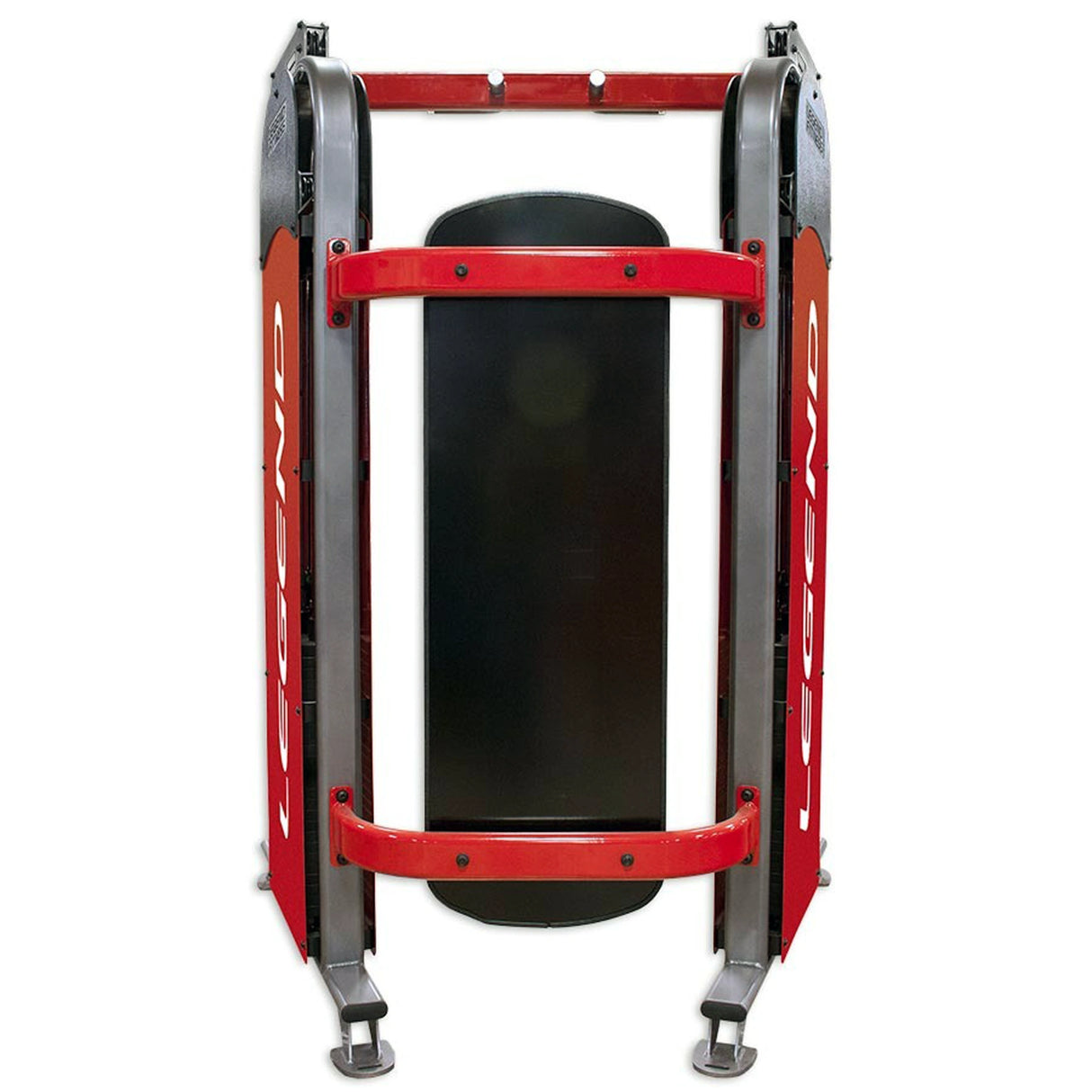 Red, silver and black functional trainer on a white background