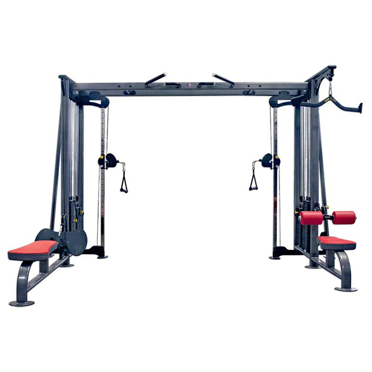 Fitness equipment with red padding on a white background