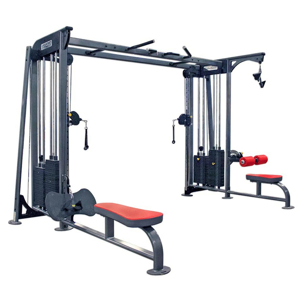 Gym equipment with red padding on a white background