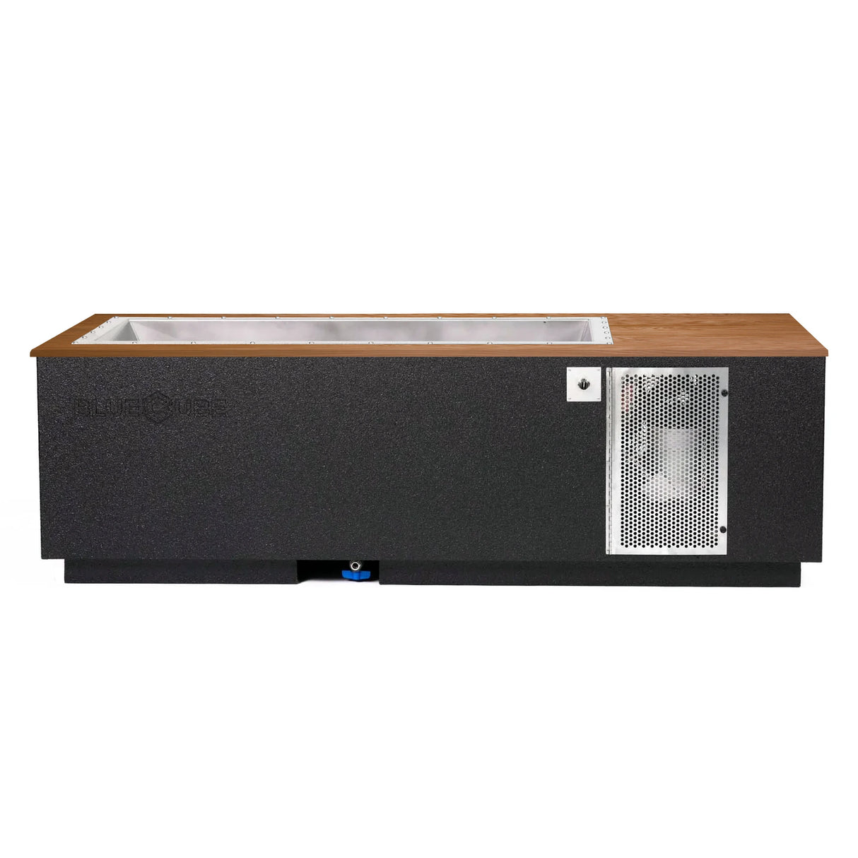 Black BlueCube CoreChill 3 Cold Plunge Tub with mahogany top which is commercial grade and handmade in America