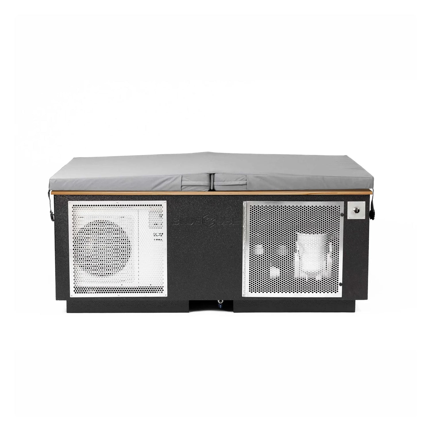 Black BlueCube CoreChill 3 Elite Cold Plunge Tub with line-x coating and mahogany top which is commercial grade and handmade in America