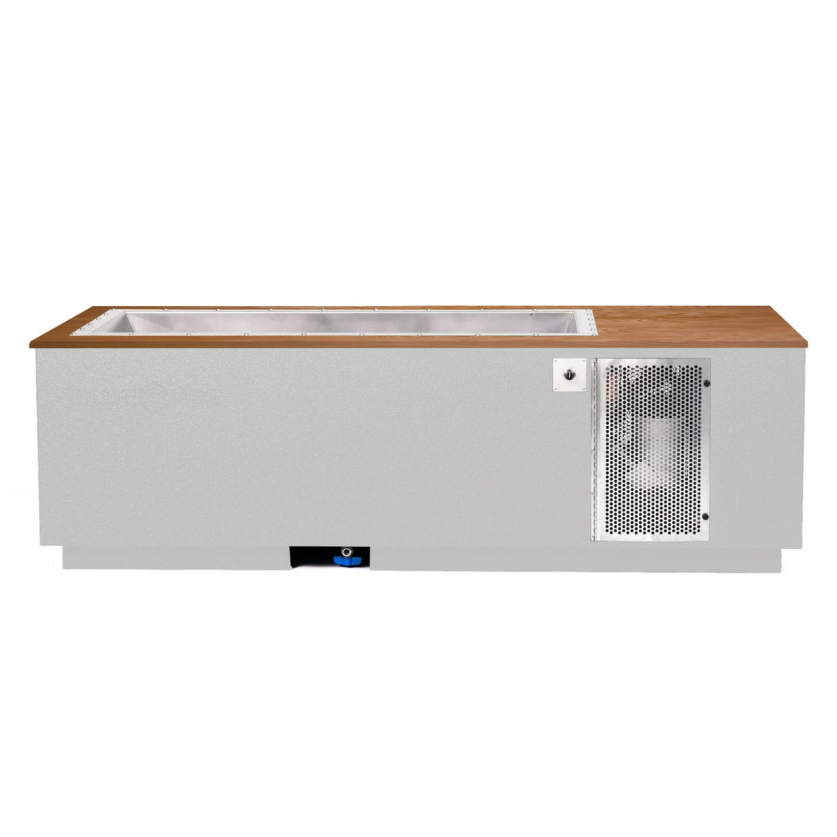 White BlueCube CoreChill 3 Cold Plunge Tub with mahogany top which is commercial grade and handmade in America