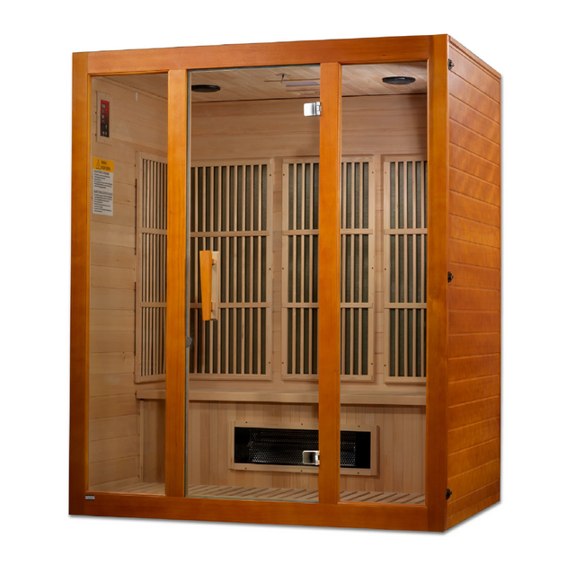 Maxxus Saunas FAR infrared Alpine model sauna constructed from Canadian hemlock wood with a three person capacity