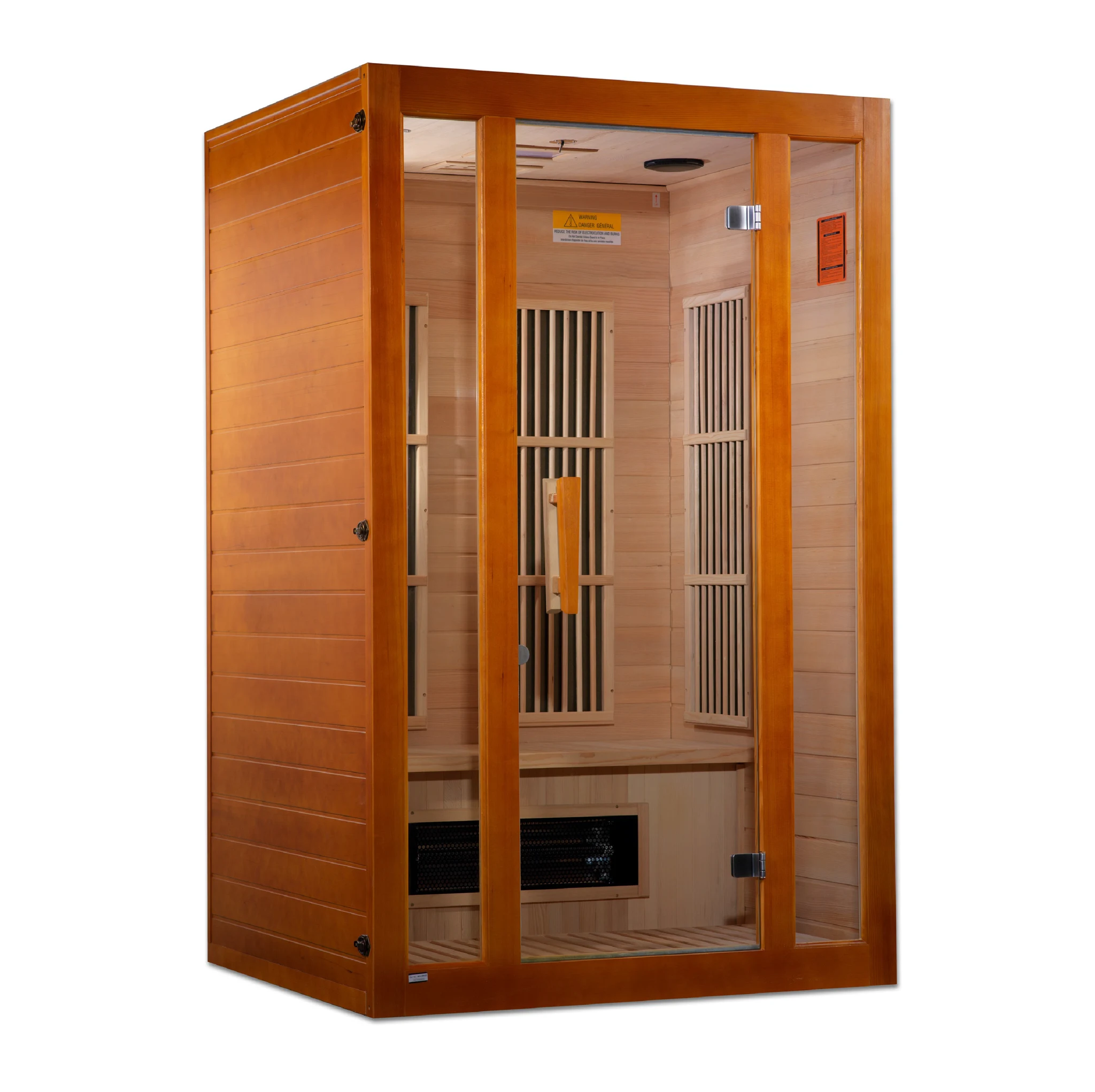 Maxxus Saunas FAR infrared Aspen model sauna constructed from Canadian hemlock wood with a two person capacity