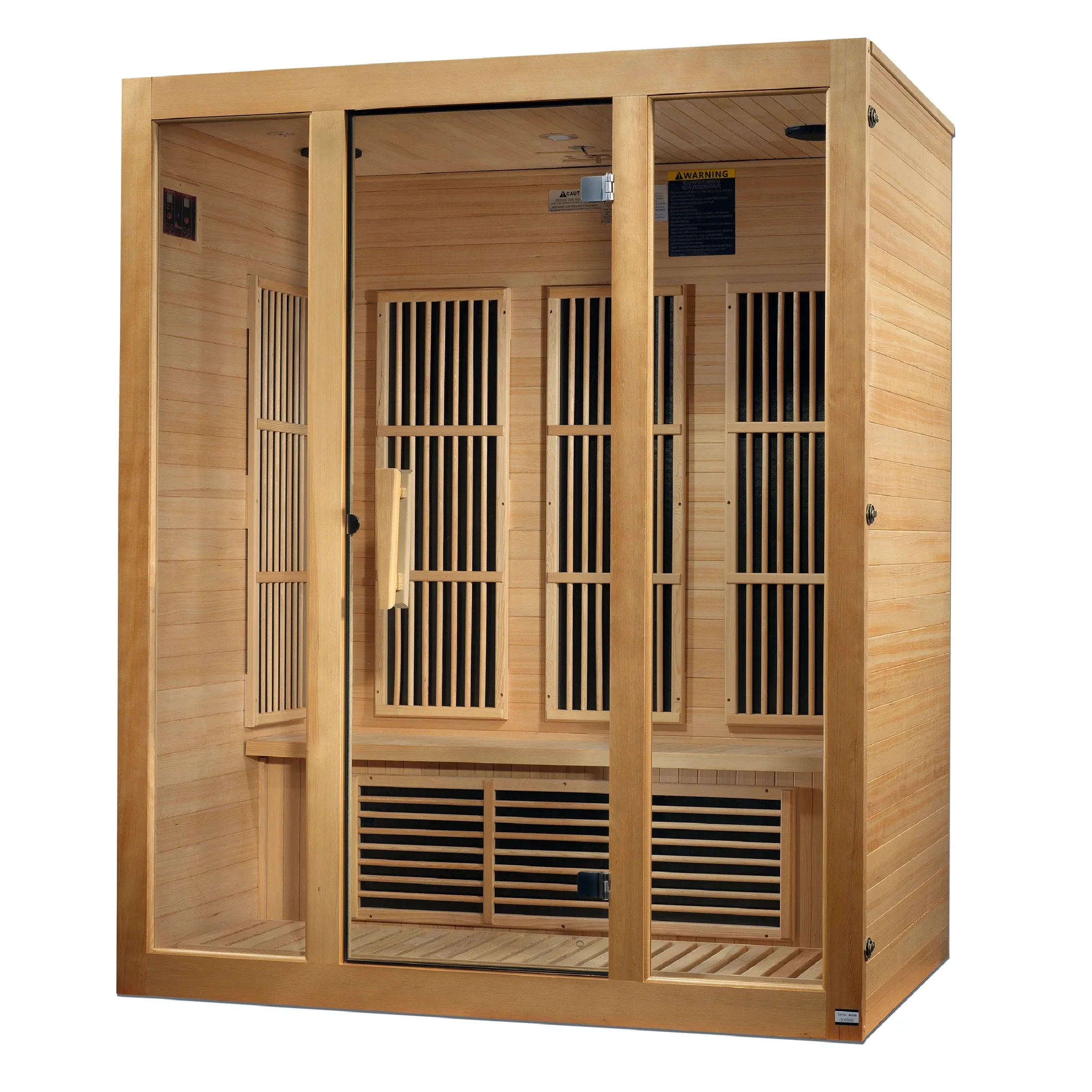 Maxxus Saunas FAR infrared Bellevue model sauna constructed from Canadian hemlock with a three person capacity