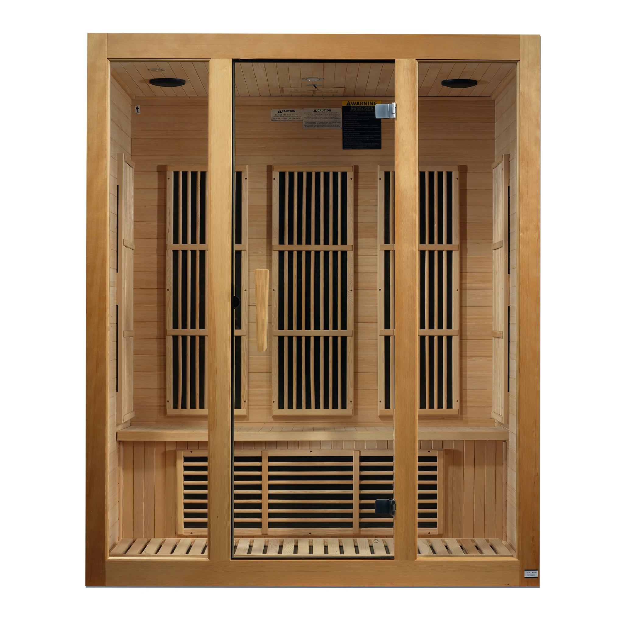 Maxxus Saunas FAR infrared Bellevue model sauna constructed from Canadian hemlock with a three person capacity