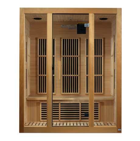 Maxxus Saunas FAR infrared Bellevue model sauna constructed from Canadian hemlock with a three person capacity