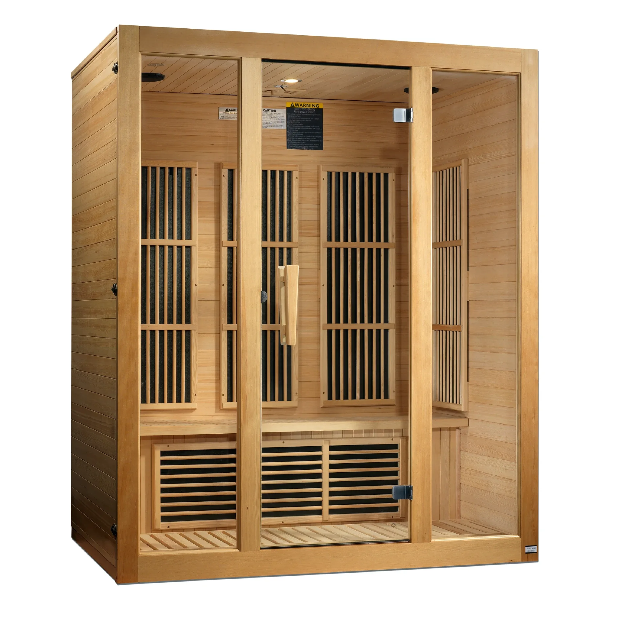 Maxxus Saunas FAR infrared Bellevue model sauna constructed from Canadian hemlock with a three person capacity