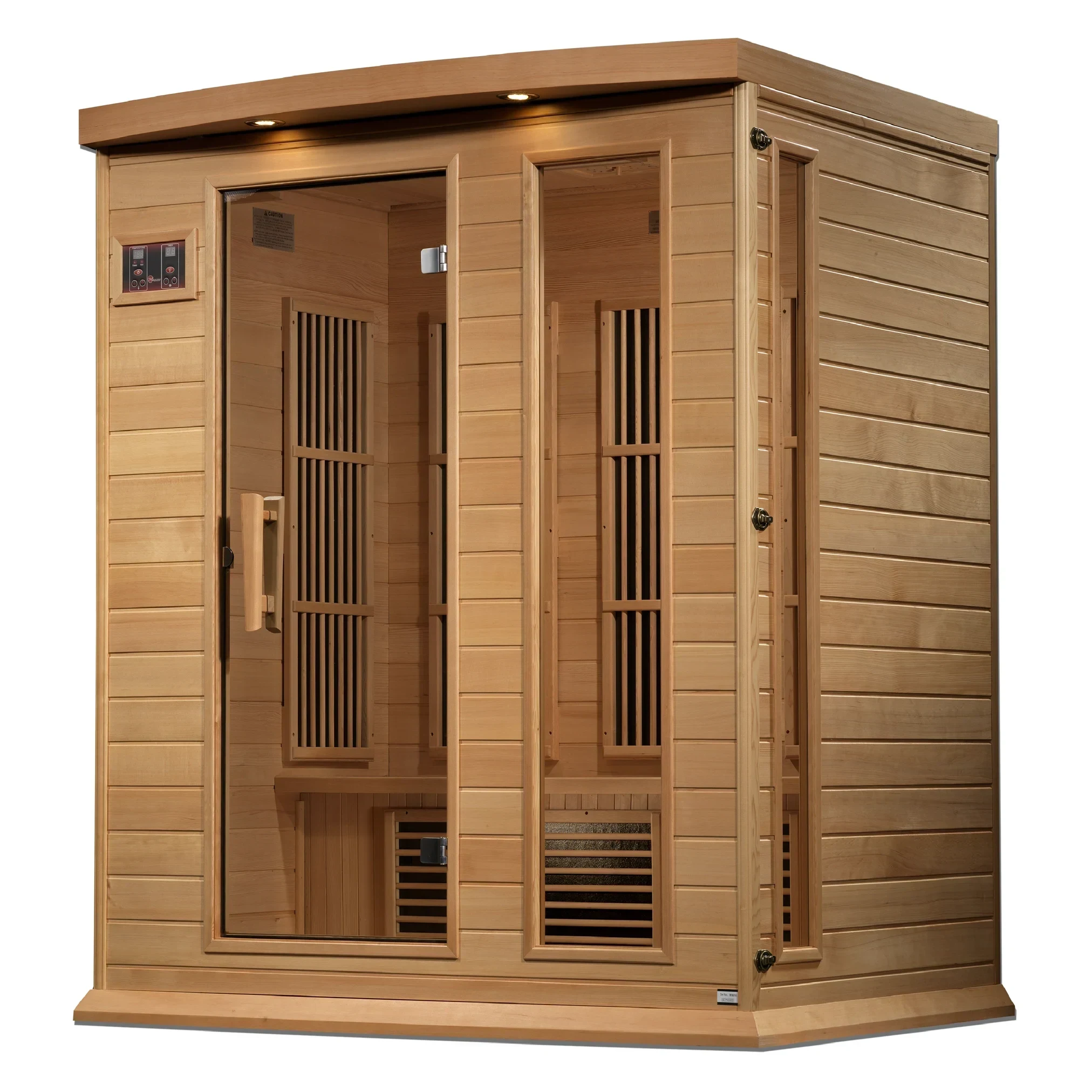 Maxxus Saunas FAR infrared Dundas model sauna constructed from Canadian hemlock with a three person capacity