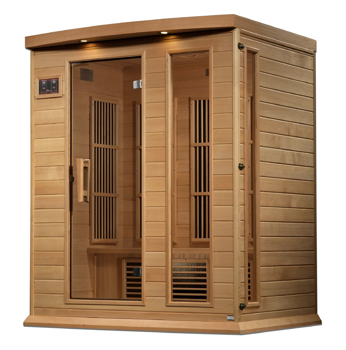 Maxxus Saunas FAR infrared Dundas model sauna constructed from Canadian hemlock with a three person capacity