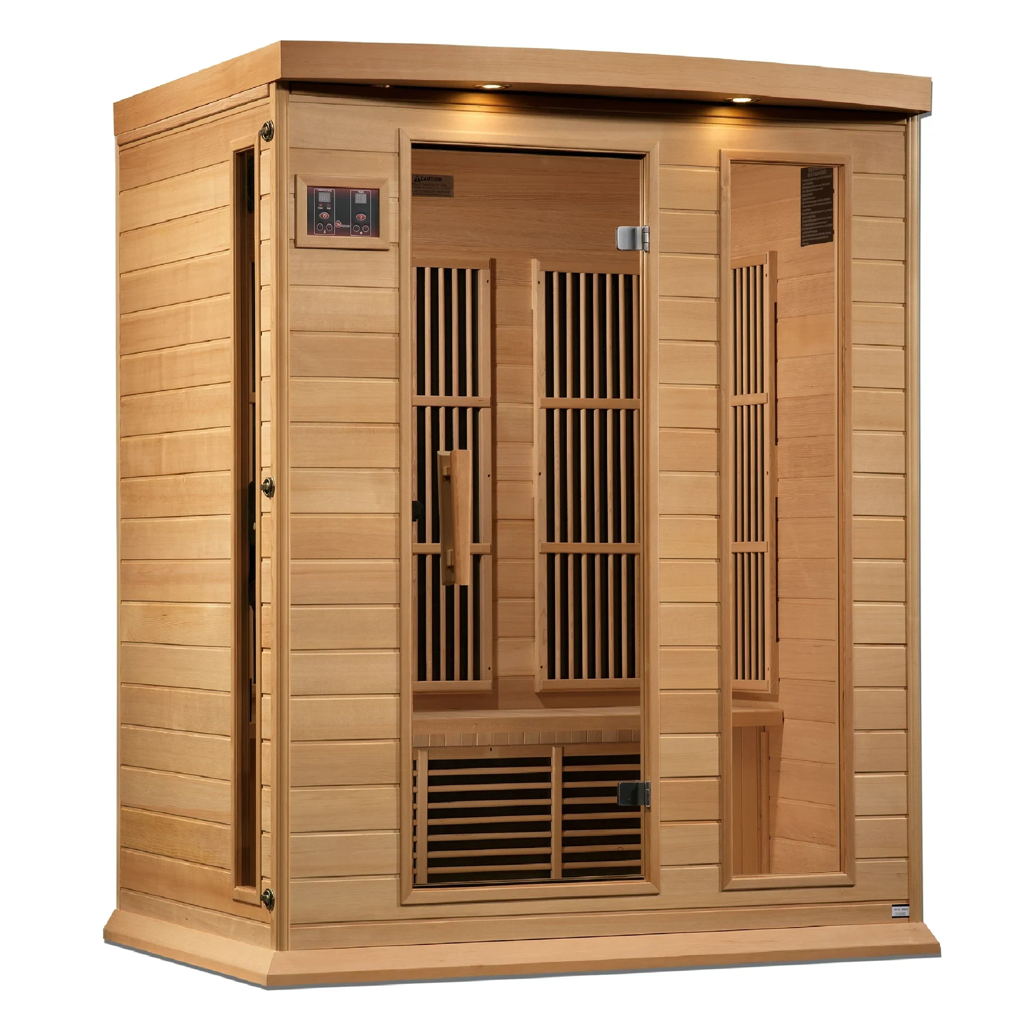 Maxxus Saunas FAR infrared Dundas model sauna constructed from Canadian hemlock with a three person capacity