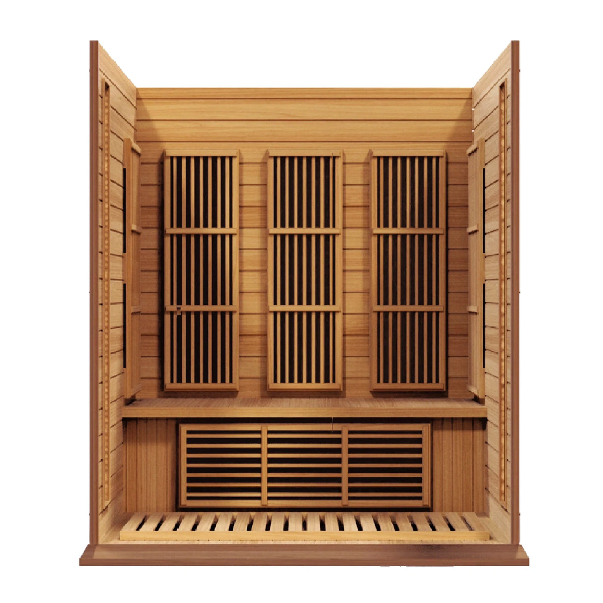 Maxxus Saunas FAR infrared Dundas model sauna constructed from Canadian hemlock with a three person capacity
