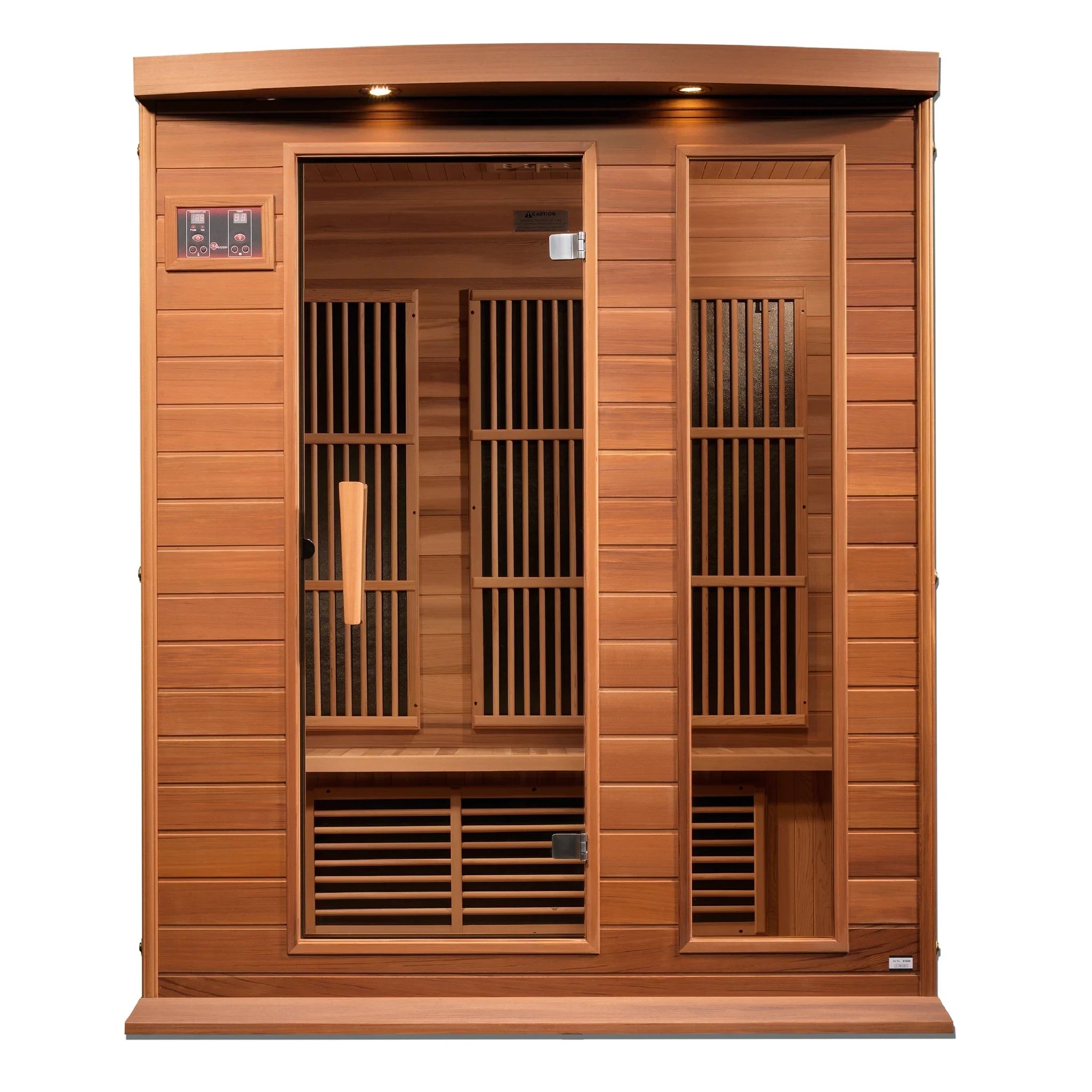 Maxxus Saunas FAR infrared Balmain model sauna constructed from Canadian red cedar with a three person capacity