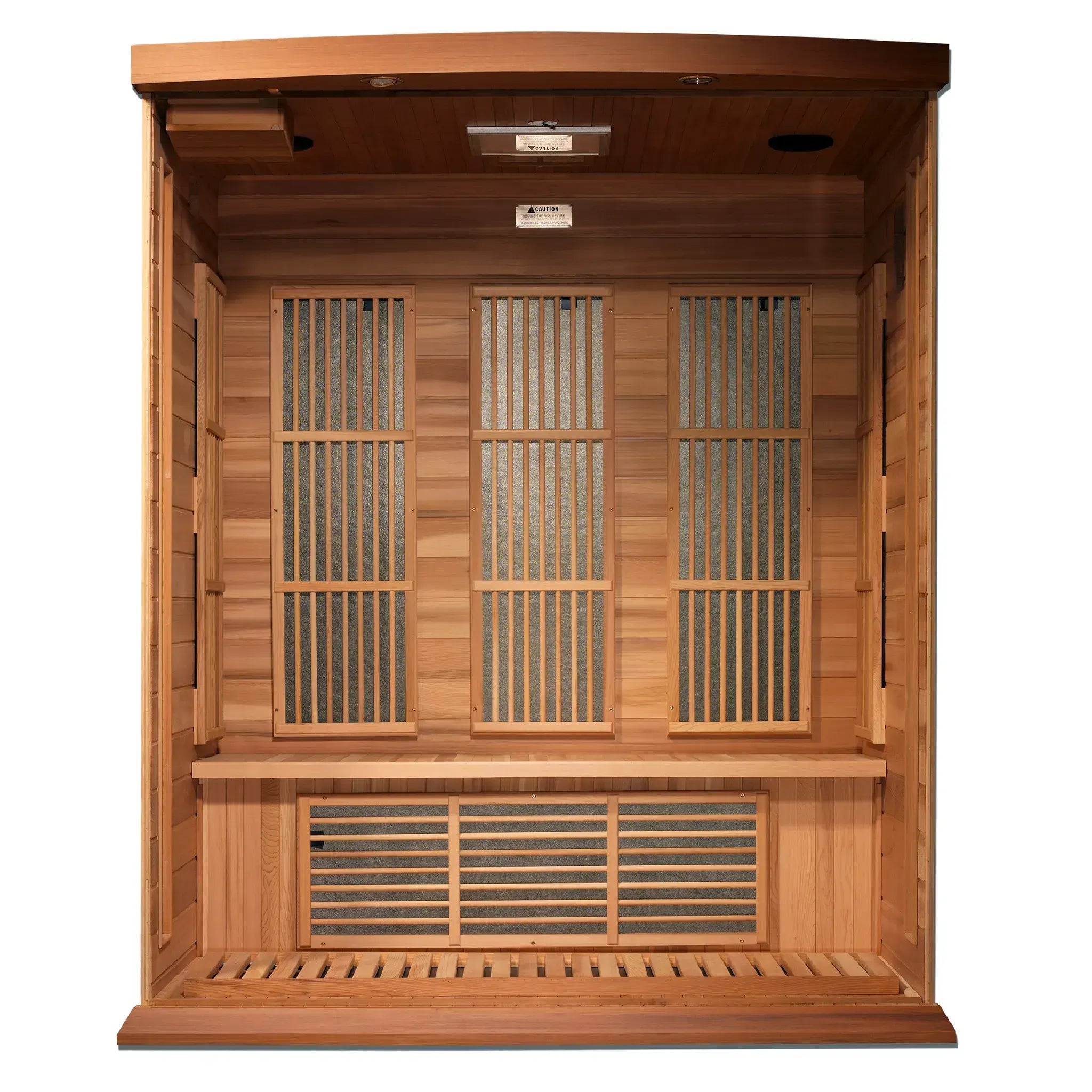 Maxxus Saunas FAR infrared Balmain model sauna constructed from Canadian red cedar with a three person capacity