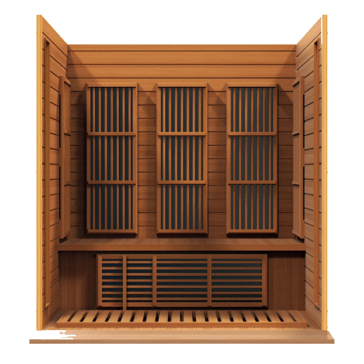 Maxxus Saunas FAR infrared Balmain model sauna constructed from Canadian red cedar with a three person capacity