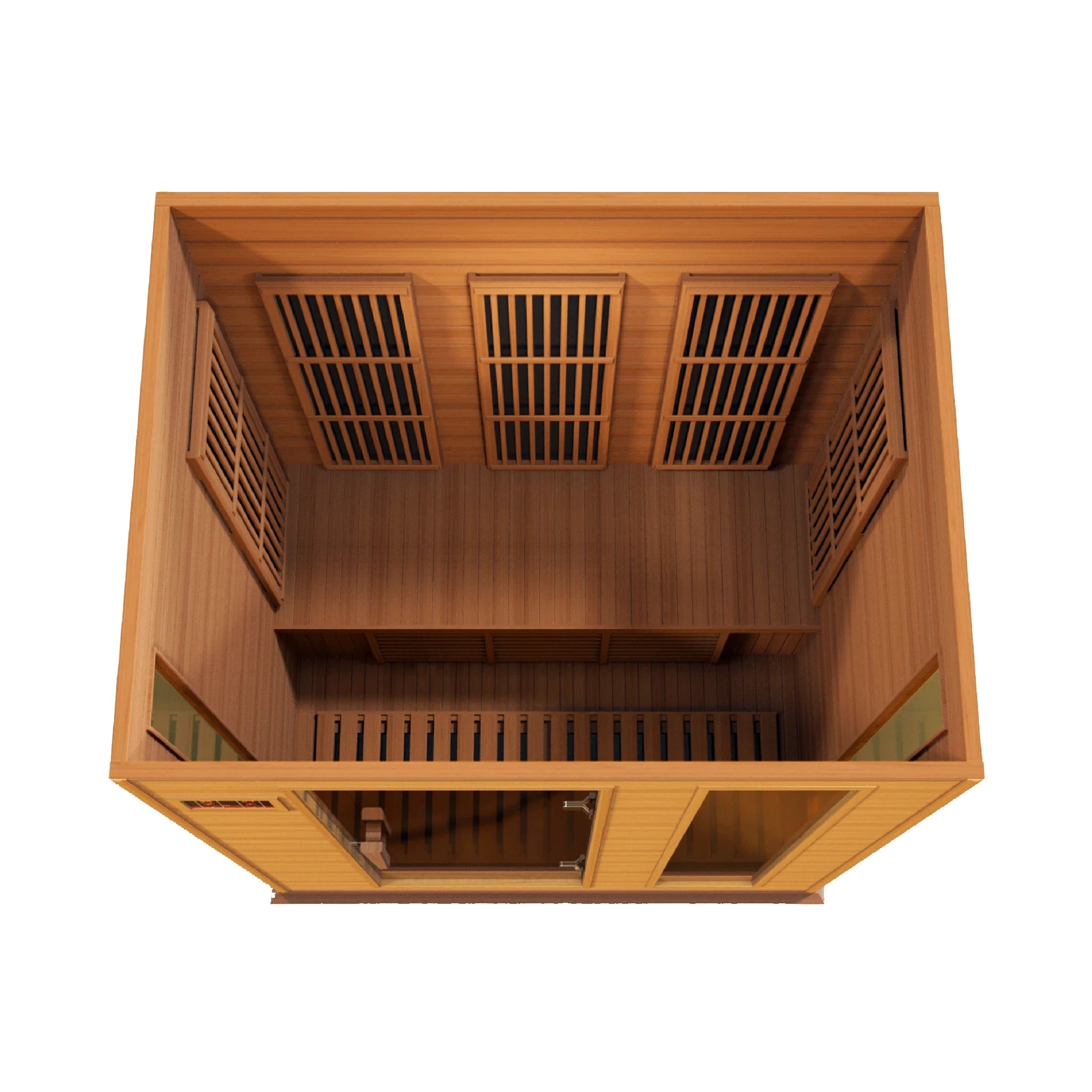 Maxxus Saunas FAR infrared Balmain model sauna constructed from Canadian red cedar with a three person capacity