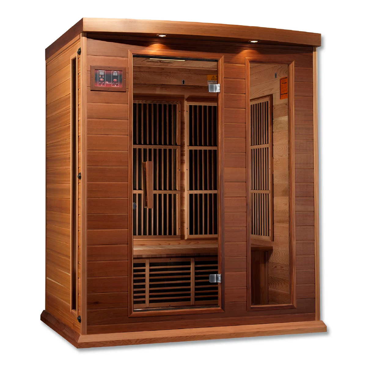 Maxxus Saunas FAR infrared Balmain model sauna constructed from Canadian red cedar with a three person capacity