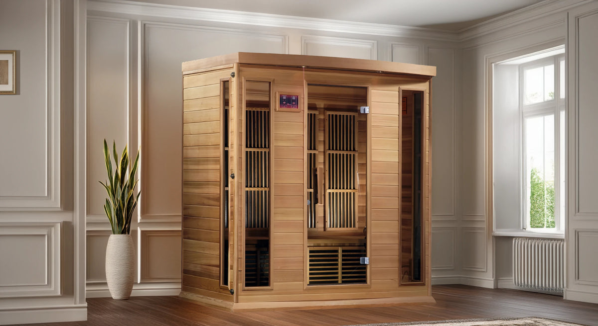 Maxxus Saunas FAR infrared Darlinghurst model sauna constructed from Canadian red cedar with a four person capacity inside a mansion