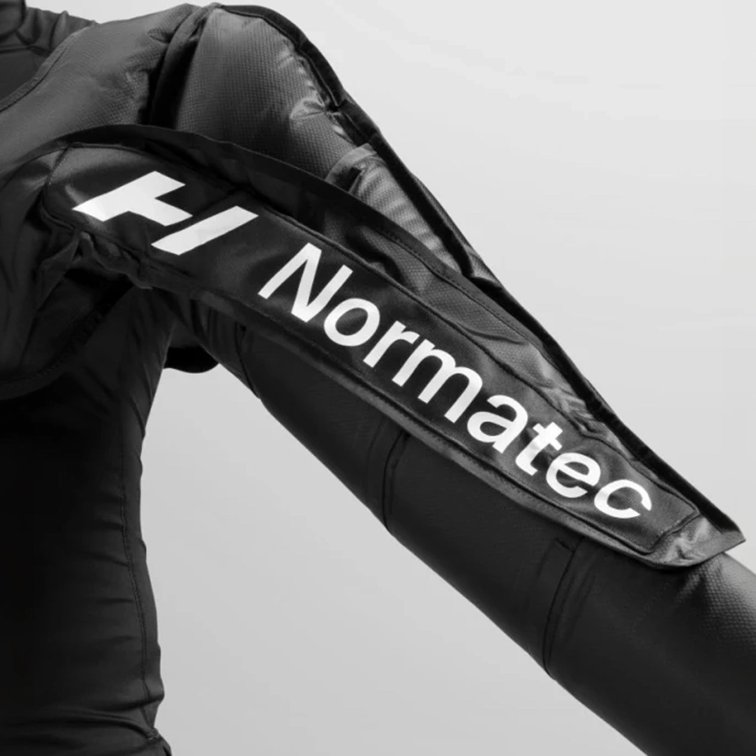 Set of three inflatable compression wearables made by Normatec to provide users with increased circulation and massage