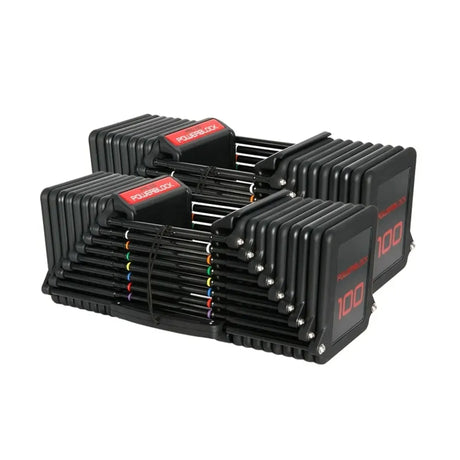 A pair of PowerBlock Commercial Pro 100 Dumbbells
