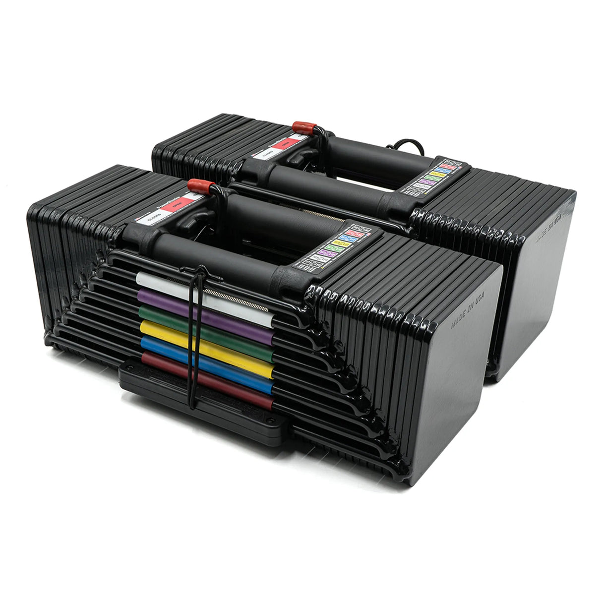 A pair of PowerBlock Elite USA 90 dumbbells