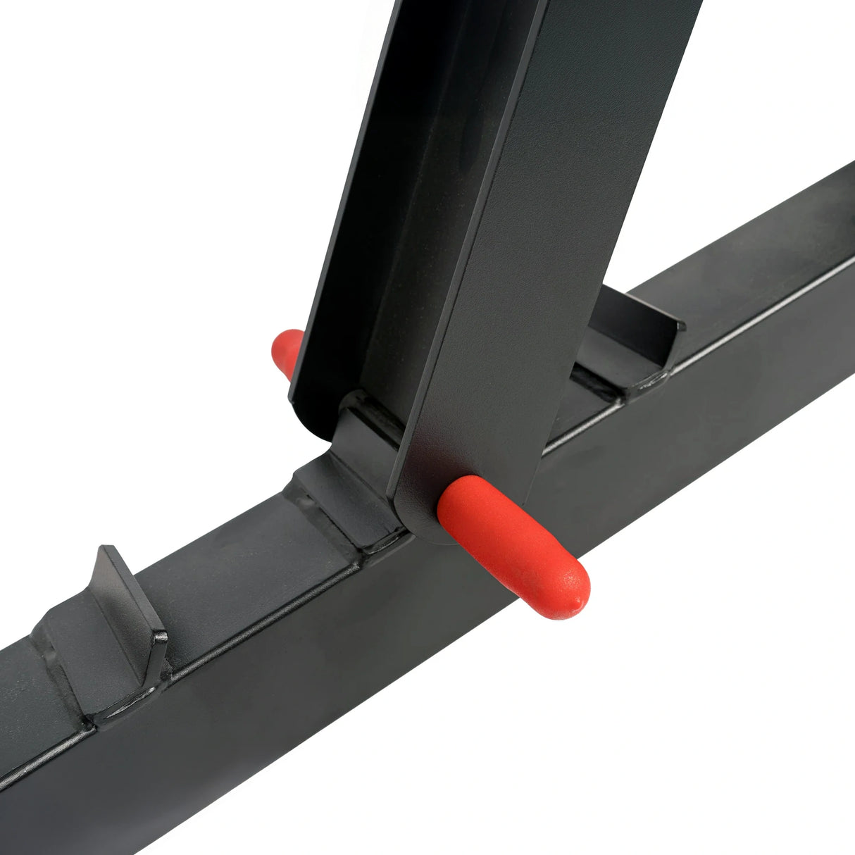 A closeup image of the frame on a black PowerBlock utility bench