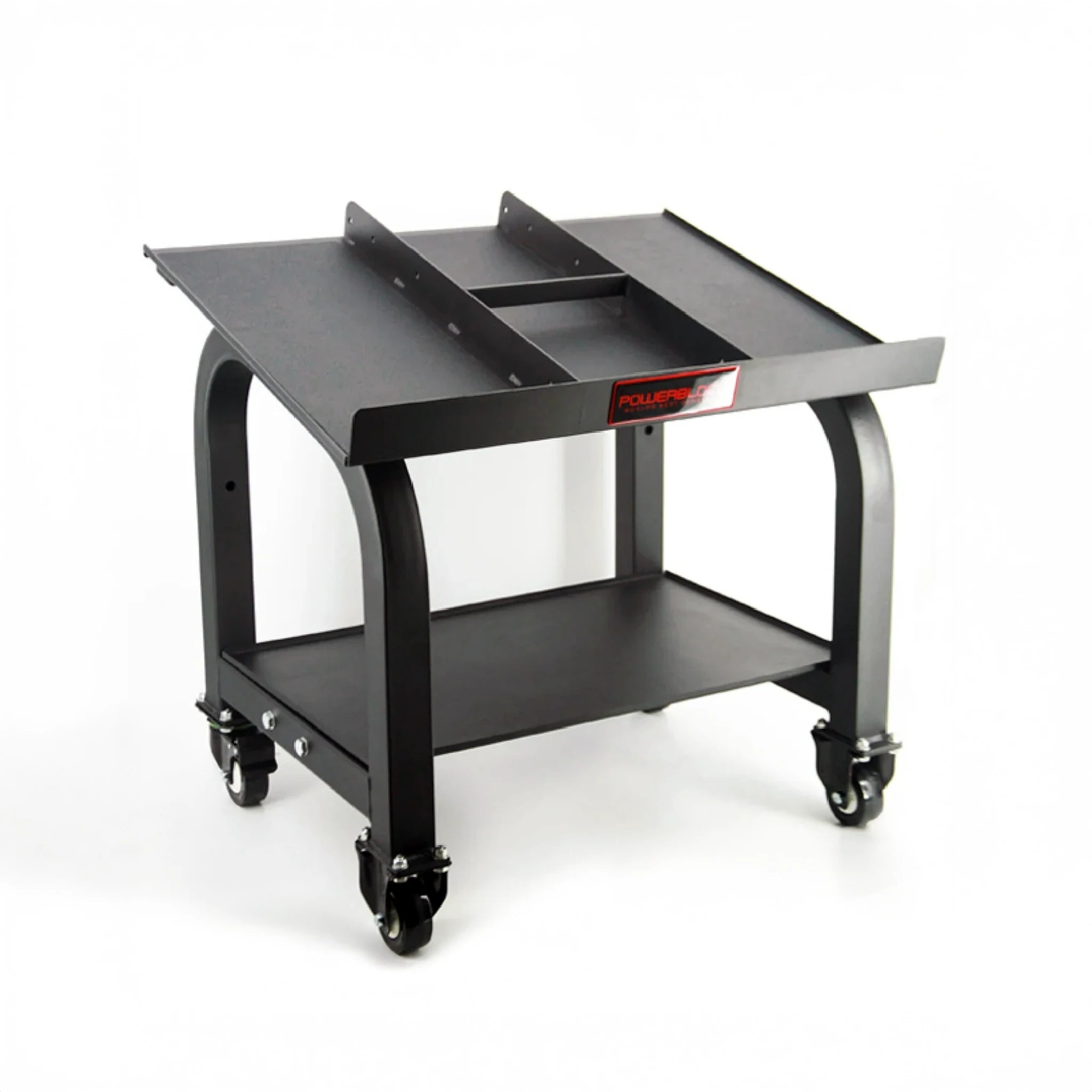 An empty stand with wheels for a pair of PowerBlock Commercial Pro 100 Dumbbells