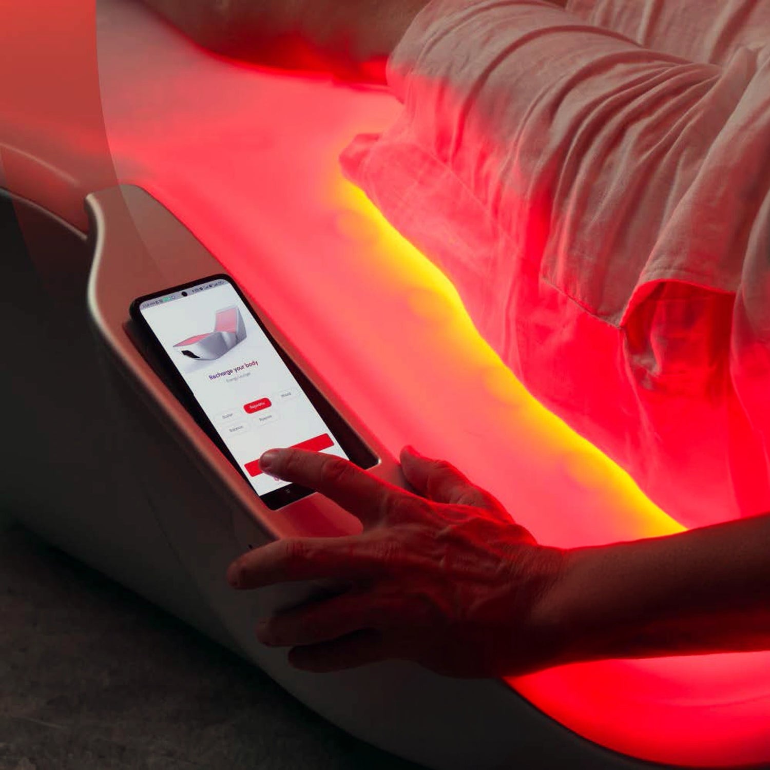 Ergonomic red light infrared therapy bed with Bluetooth connectivity