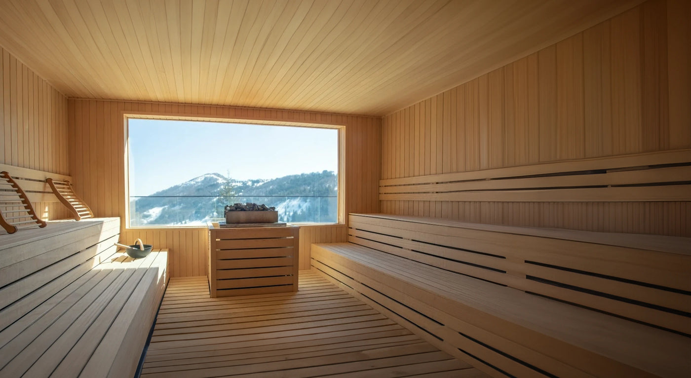 An image of a nice sauna overlooking a lake