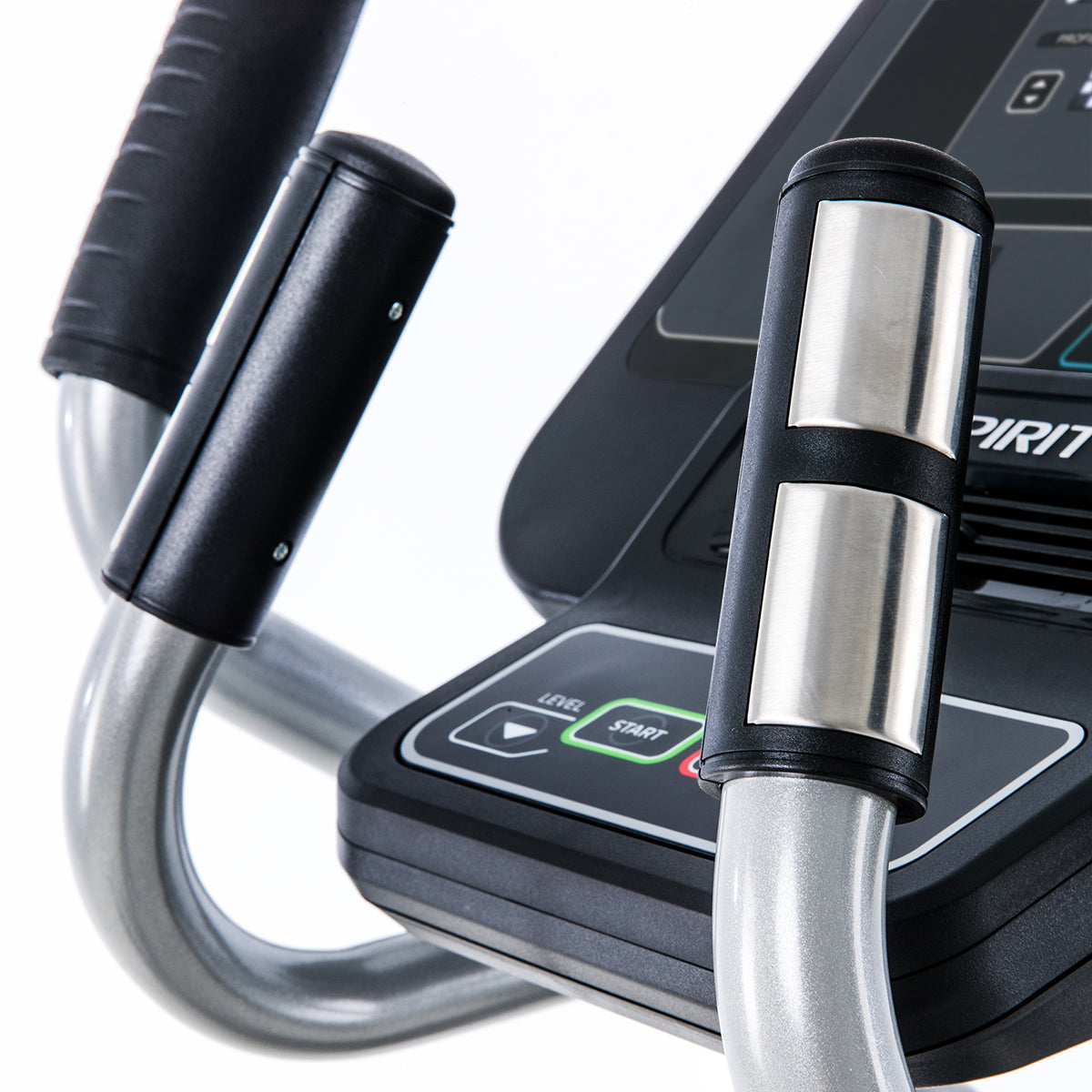 Spirit Fitness CE800 light commercial grade self-powered cordless elliptical with LCD screen and heart rate hand sensors