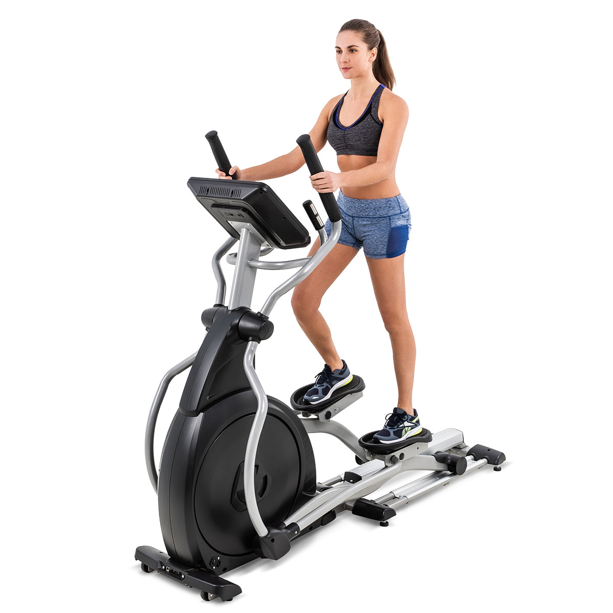 Spirit Fitness CE800ENT light commercial grade elliptical with interactive touchscreen and heart rate hand sensors