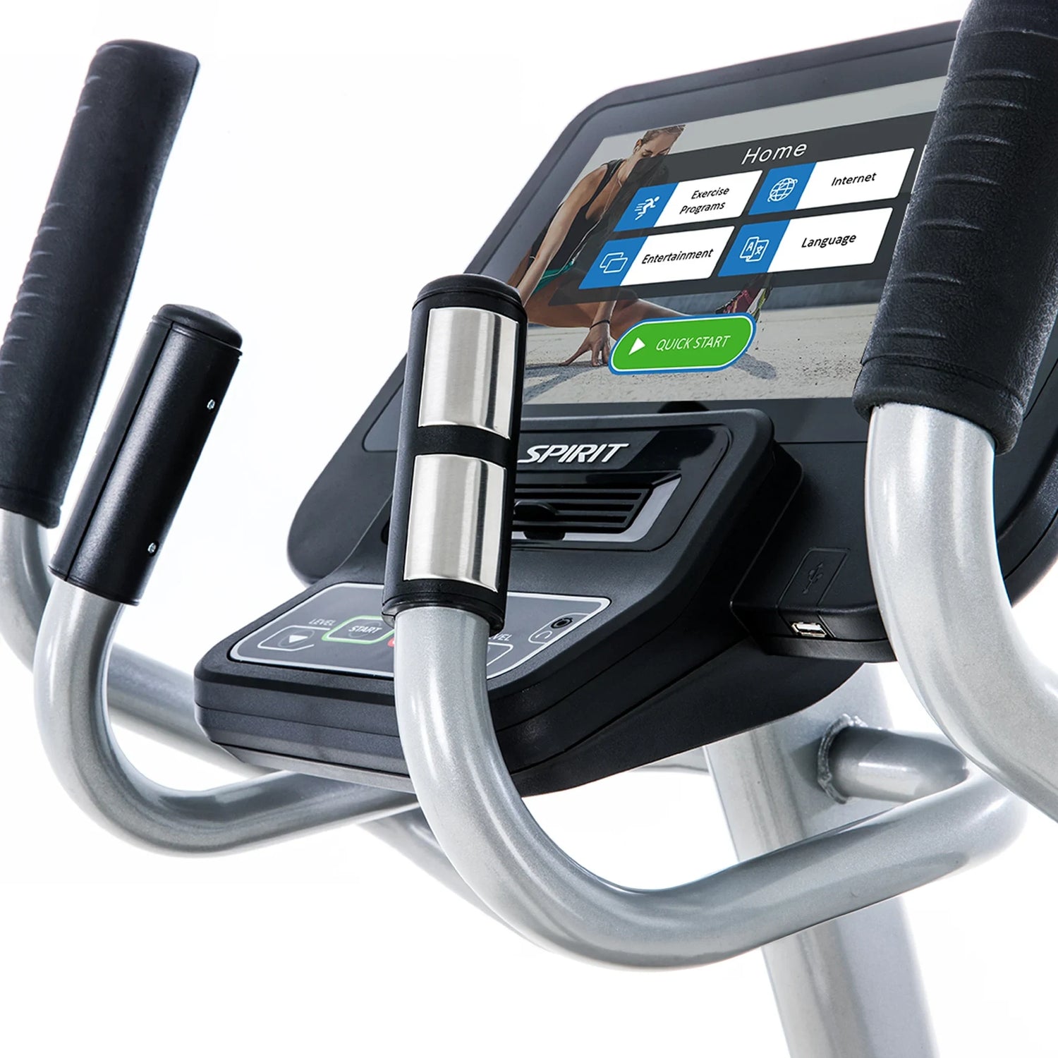 Spirit Fitness CE800ENT light commercial grade elliptical with interactive touchscreen and heart rate hand sensors