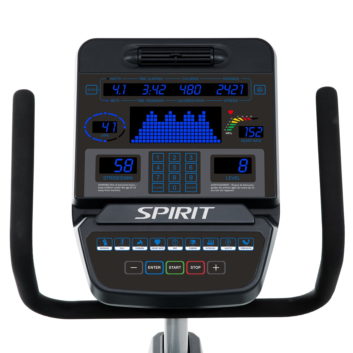 Spirit Fitness CE900 full commercial industrial grade elliptical with LCD screen and heart rate sensors