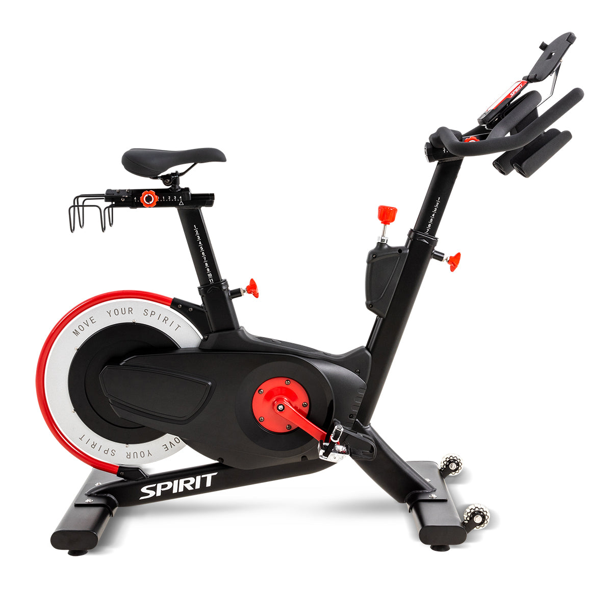 Spirit Fitness CIC850 commercial grade indoor spin cycle bike with LCD display and water bottle holder