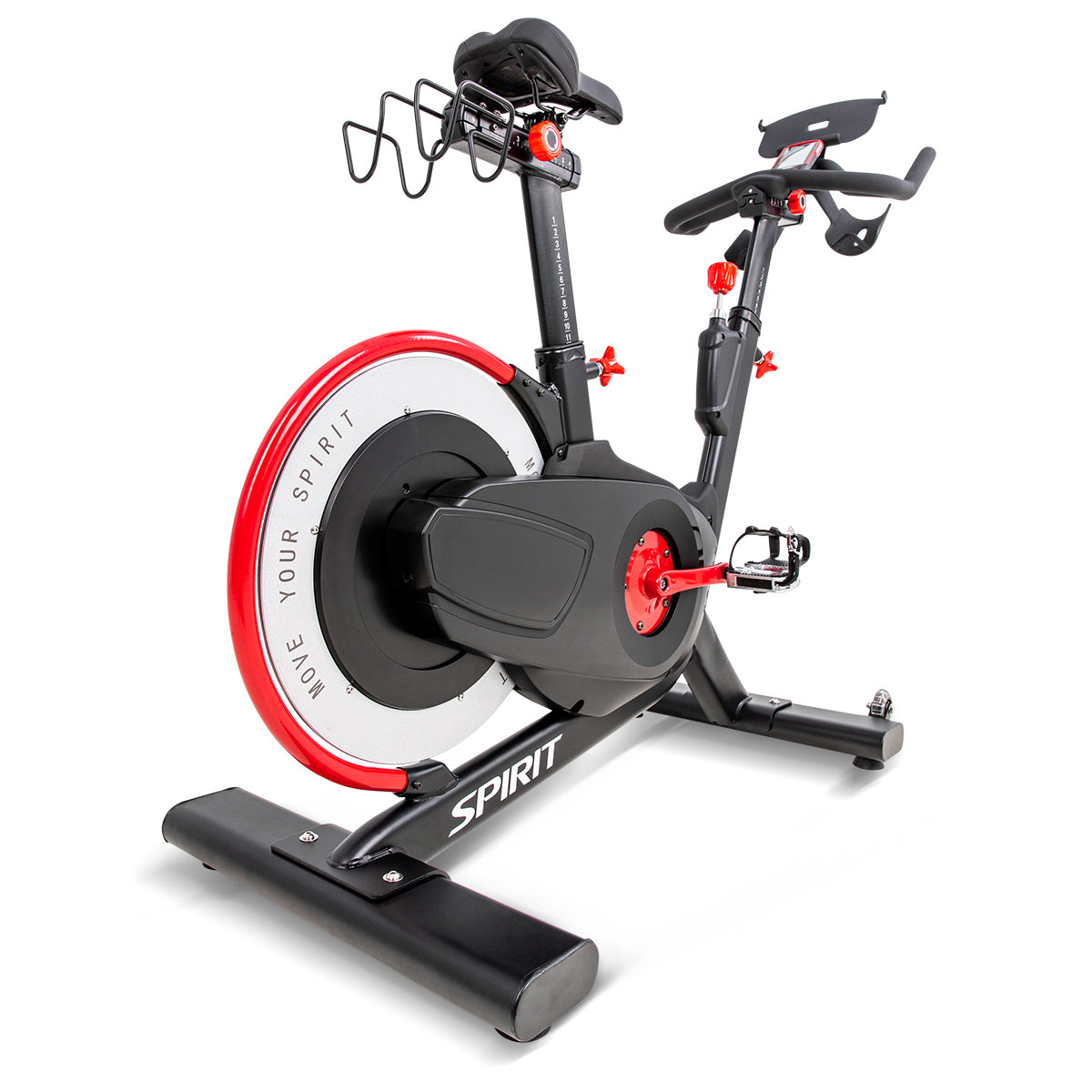 Spirit Fitness CIC850 commercial grade indoor spin cycle bike with LCD display and water bottle holder