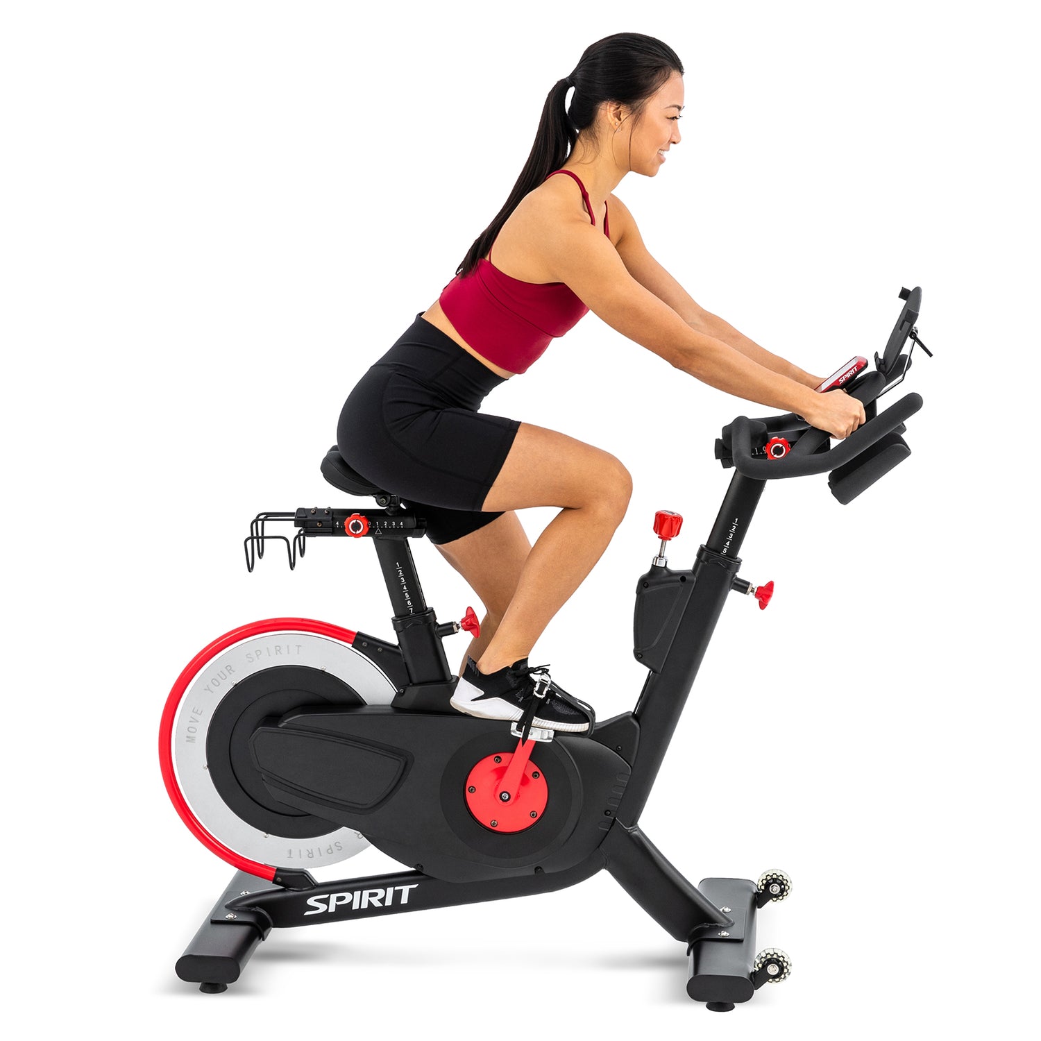 Spirit Fitness CIC850 commercial grade indoor spin cycle bike with LCD display and water bottle holder