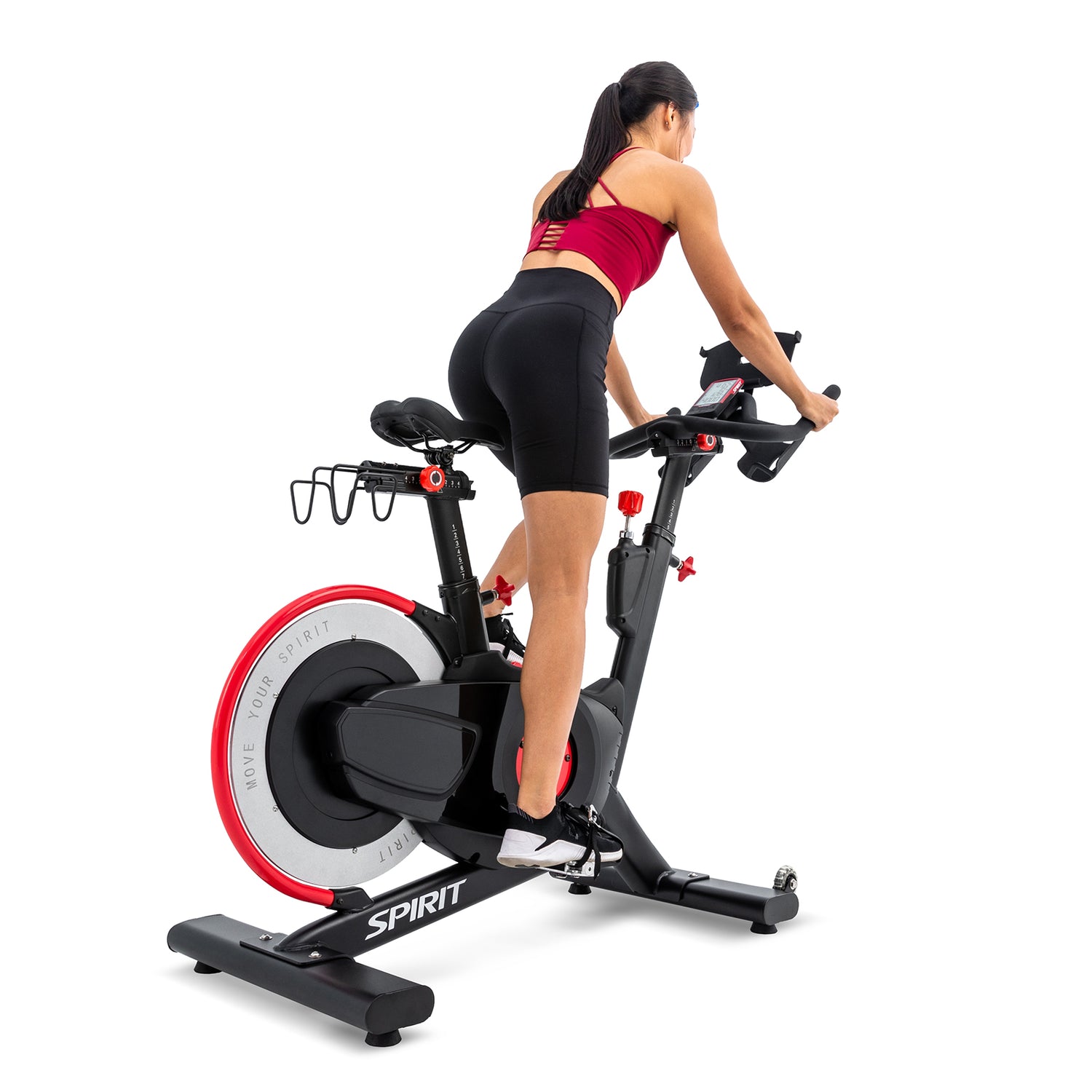 Spirit Fitness CIC850 commercial grade indoor spin cycle bike with LCD display and water bottle holder