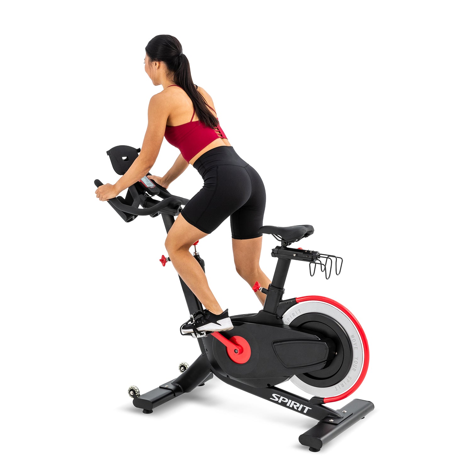 Spirit Fitness CIC850 commercial grade indoor spin cycle bike with LCD display and water bottle holder