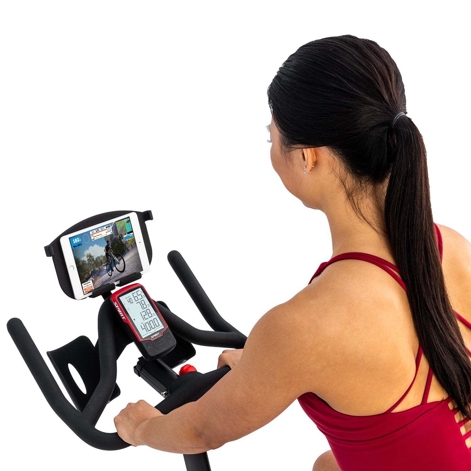 Spirit Fitness CIC850 commercial grade indoor spin cycle bike with LCD display and water bottle holder