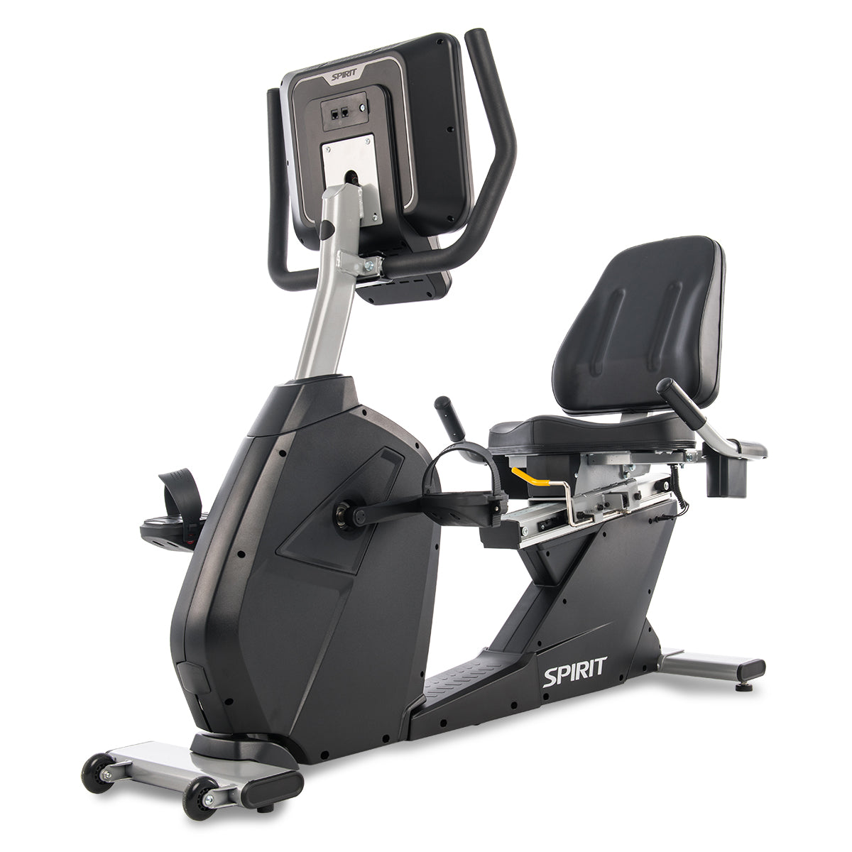 Cordless Spirit Fitness CR800 light commercial recumbent bike with LED display