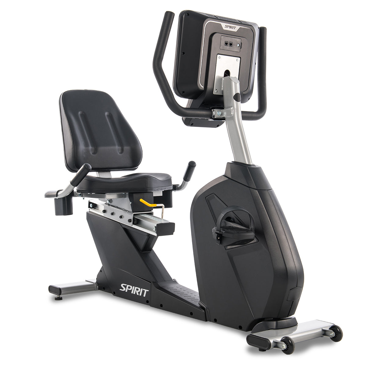 Cordless Spirit Fitness CR800 light commercial recumbent bike with LED display