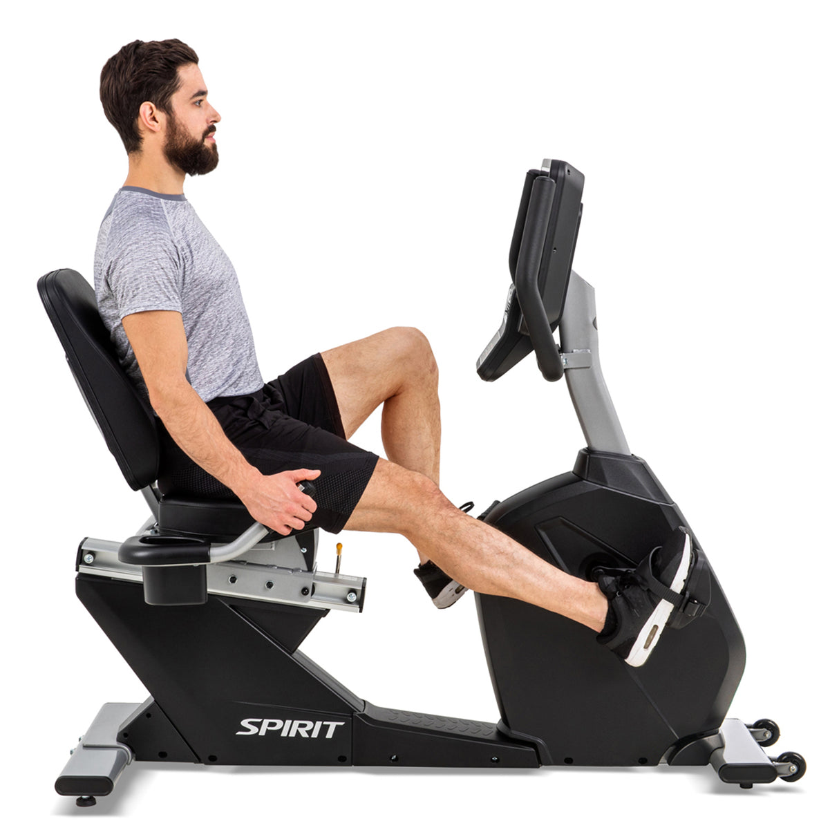Cordless Spirit Fitness CR800 light commercial recumbent bike with LED display