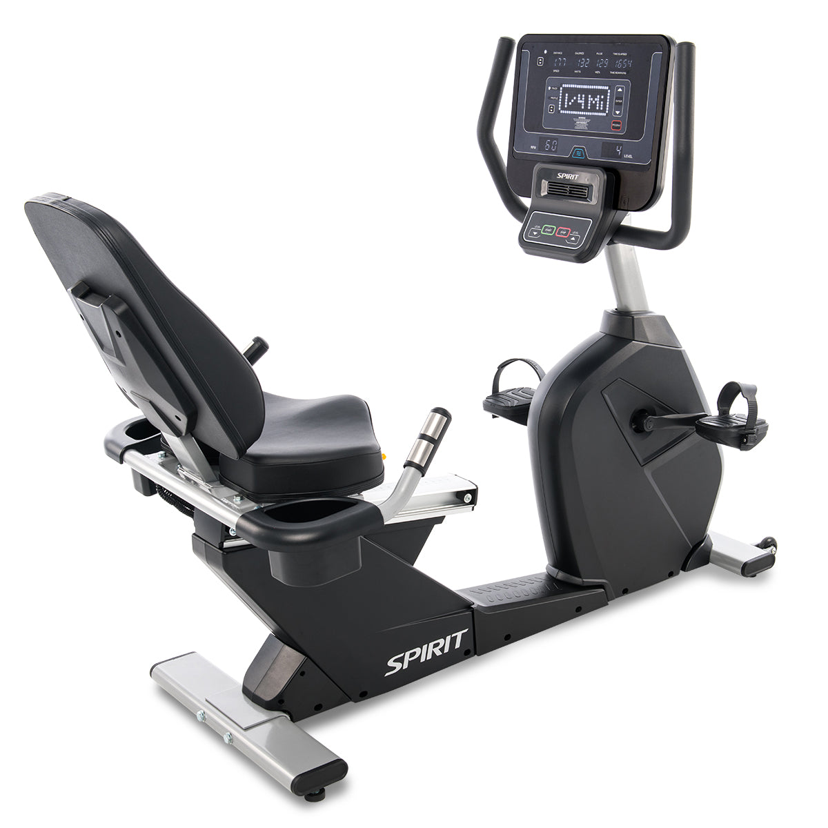 Cordless Spirit Fitness CR800 light commercial recumbent bike with LED display