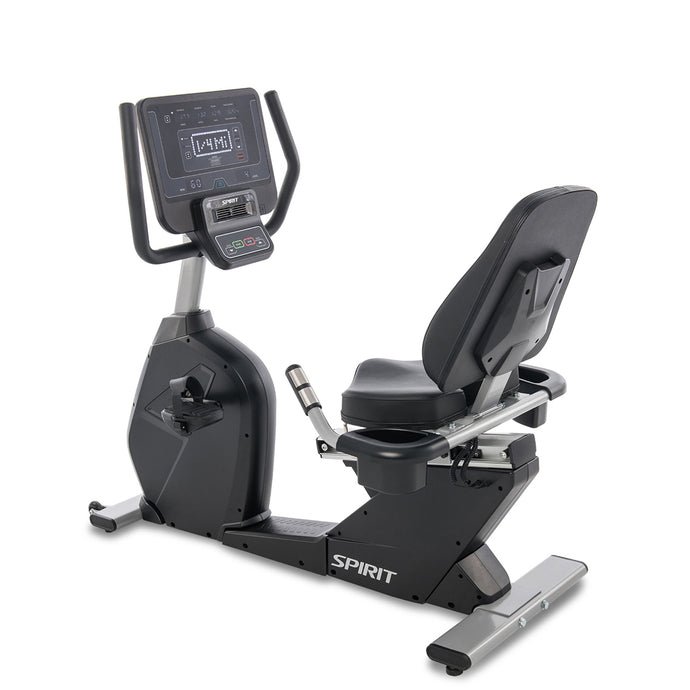 Spirit Fitness CR800 - Light Commercial Recumbent Bike with LED Display, Bluetooth, Cordless / Self-Generating Technology, Built In Fan, Hand Grips with Heart Rate Monitors Built In, Adjustable Seat, and USB Phone Charging Port
