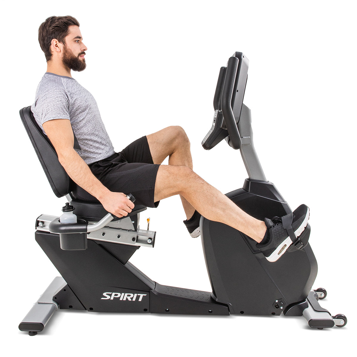 Spirit Fitness CR800 ENT recumbent bike with interactive touchscreen display